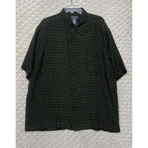Crazy Horse by Claiborne Silk Shirt Men's XL Olive Green Button Up Geometric NWT
